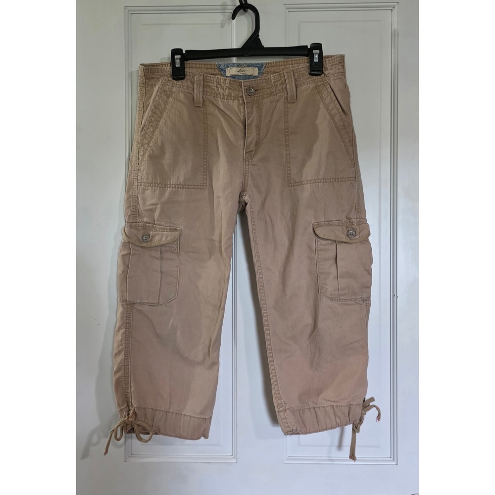 Vintage Y2K Levis Cargo Capri Pants Tan Khaki Cotton Utility Crop Drawstring 8